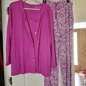 NWOT size Large Carole Hochman Regular Sunset Blossoms Ultra Jersey 3-pc. PJ set